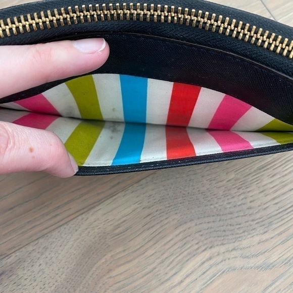 Kate Spade Black Large Continental Zip Around Colorful Striped Interior Wallet - Picture 15 of 16